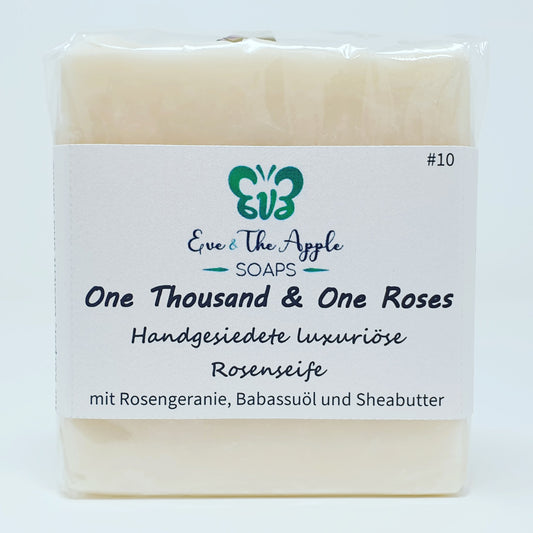 ONE THOUSAND & ONE ROSES #10 Rosenseife mit Rosengeranie, Babassuöl und Sheabutter, beduftet, 130 g