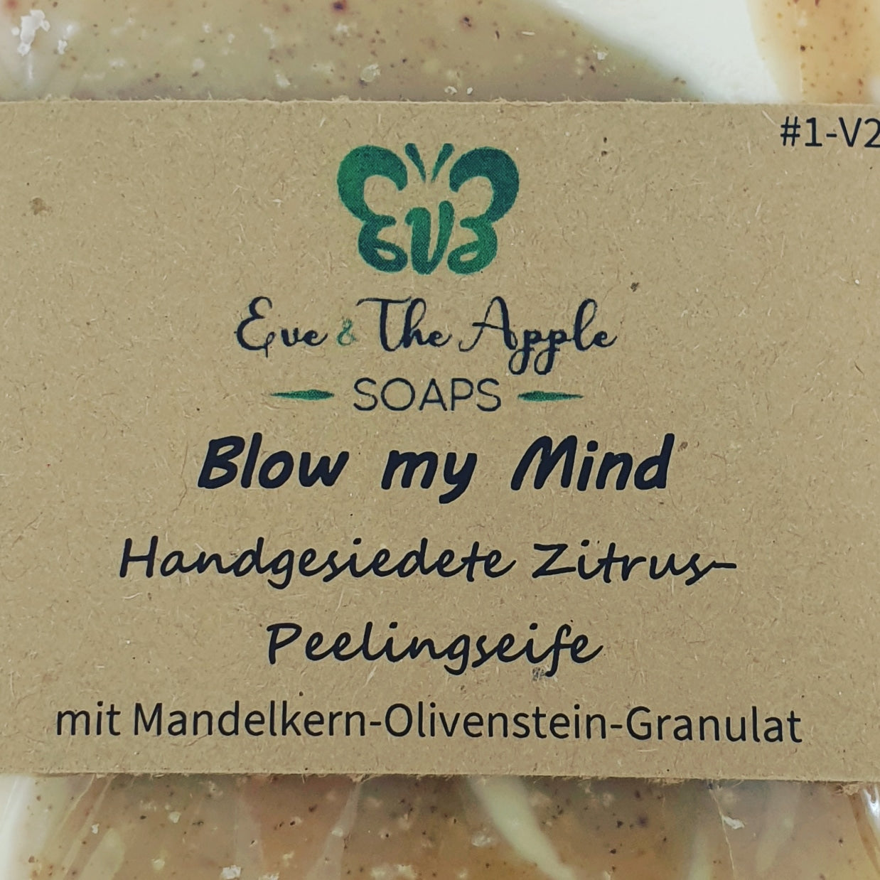 BLOW MY MIND #1-V2 Zitrus-Peelingseife mit Mandelkern-Olivenstein-Granulat, eckig, beduftet, 130 g